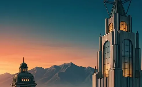 Edificios de la ciudad de Mendoza con la Cordillera de los Andes de fondo